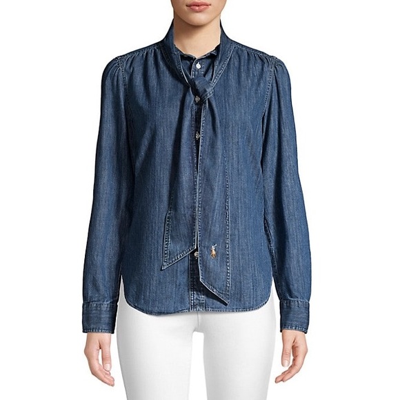 Ralph lauren denim tie neck shirt Clearance